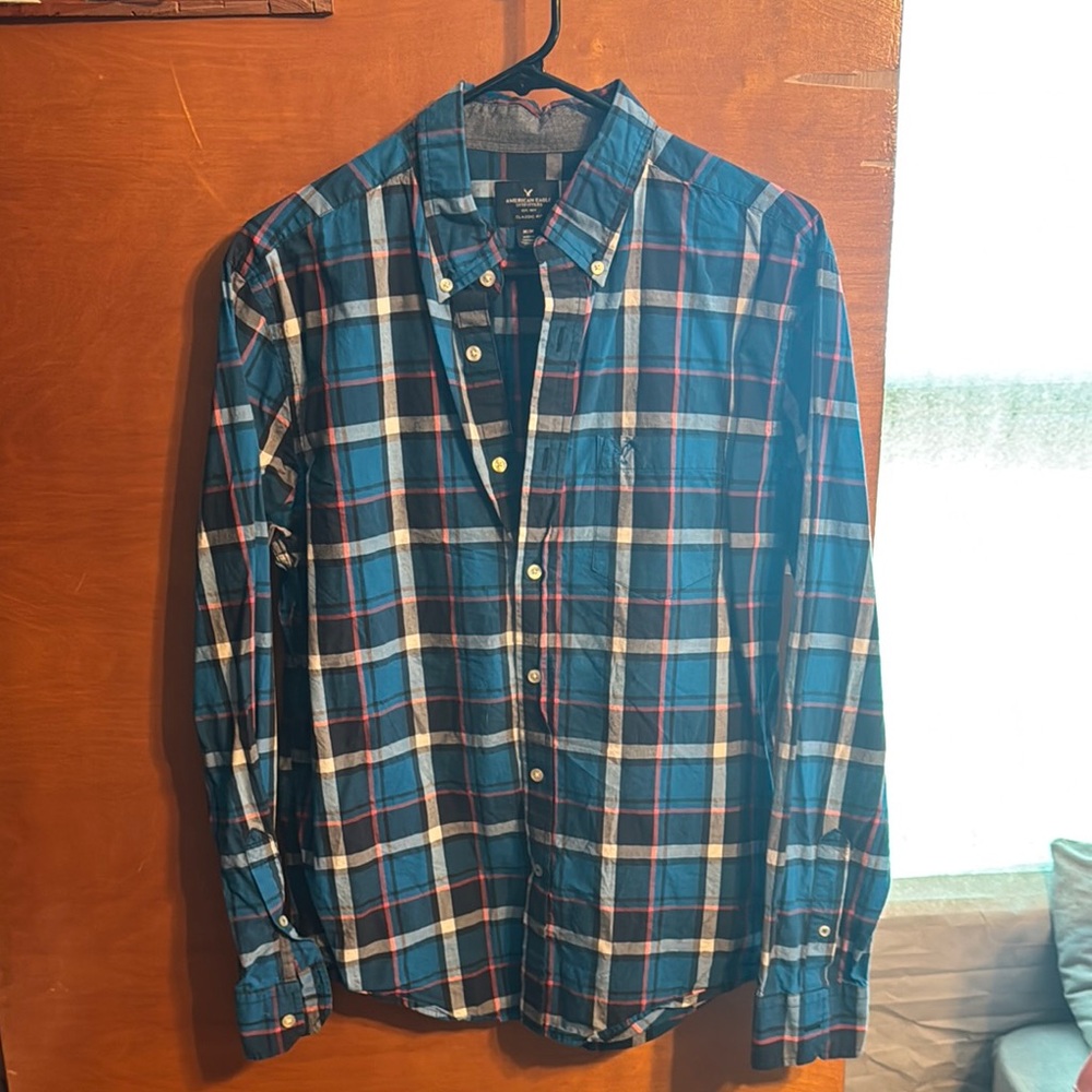 American Eagle Men's Blue Plaid Flannel